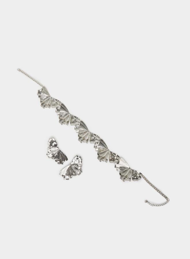 ستايلي طقم من عقد وأقراط بتصميم أوراق شجر مزينة - Image 1